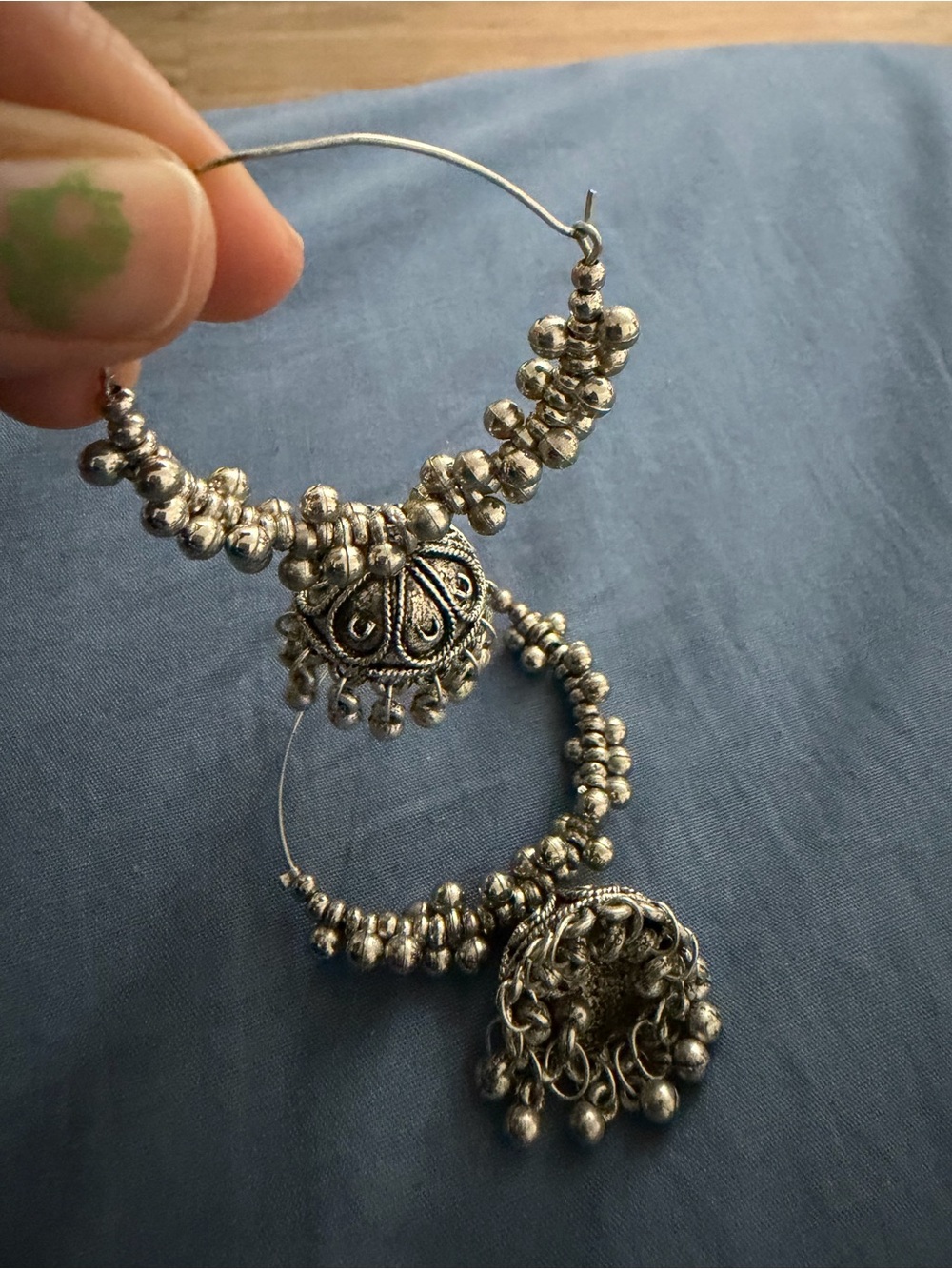 Silver-Tone Boho Hoop Earrings with Filigree Dangles